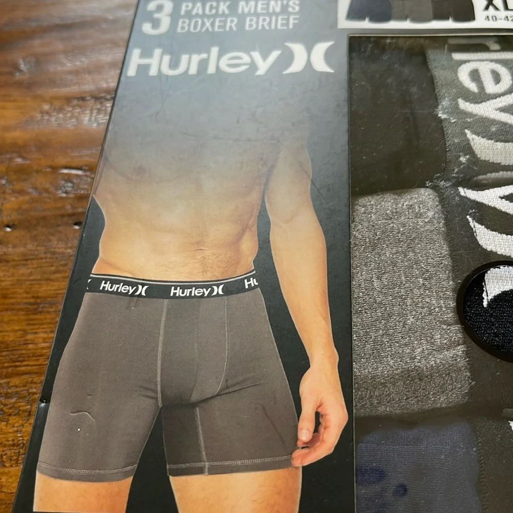Hurley 3 Pack Boxer Briefs XL All Black, Grey, Blue